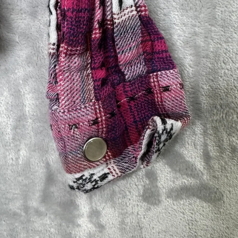 Wrangler Shirt Girls XXL Pink Plaid Western Pearl Snap Long Sleeve Ruffle Trim
